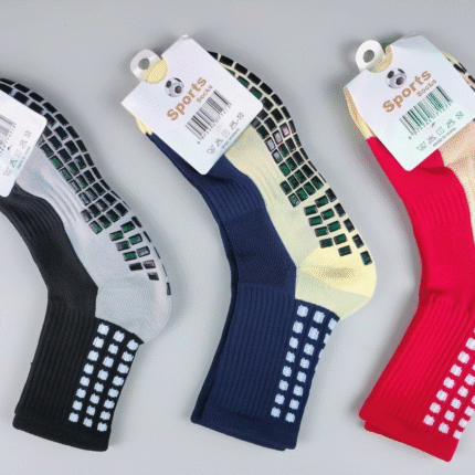 Anti-Slip Sports Grip Socks – Combo Pack of 3 Pairs (Red, Navy Blue, Black)