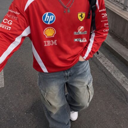 Ferrari Inspired Red & White Motorcycle Racing Jersey